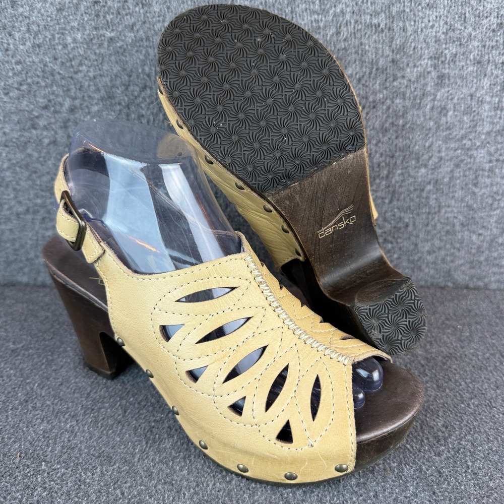 Dansko Sandal Women 37|6.5-7 Tan Leather Clog Heel Cutout Studded